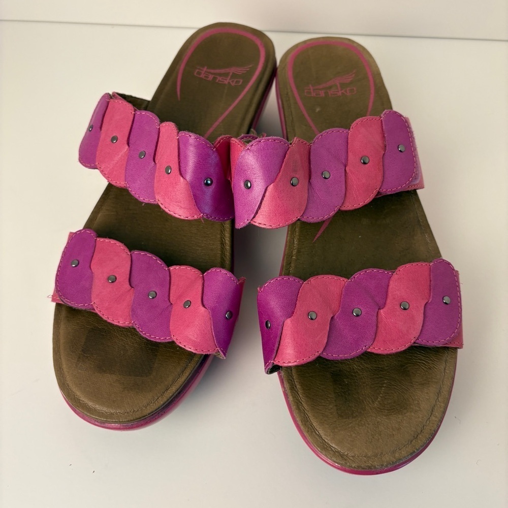 Dansko Pink Purple Braided Slip On Sandals Colorful Elegant - Picture 2 of 9